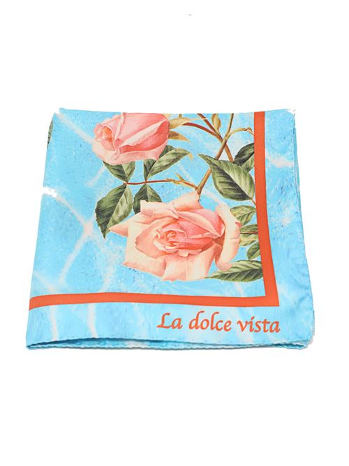 foulard in pura seta con fantasia di rose La Dolce vista | POOLROSEAZZURRO